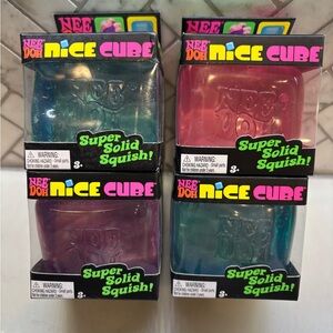 Needoh Nice Cube Squishy Toy - Assorted Pink, Purple, 2 Blue- lot of 4